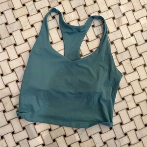 Fabletics Anywhere Racerback Women's Crop Sports Bra- Misty Jade